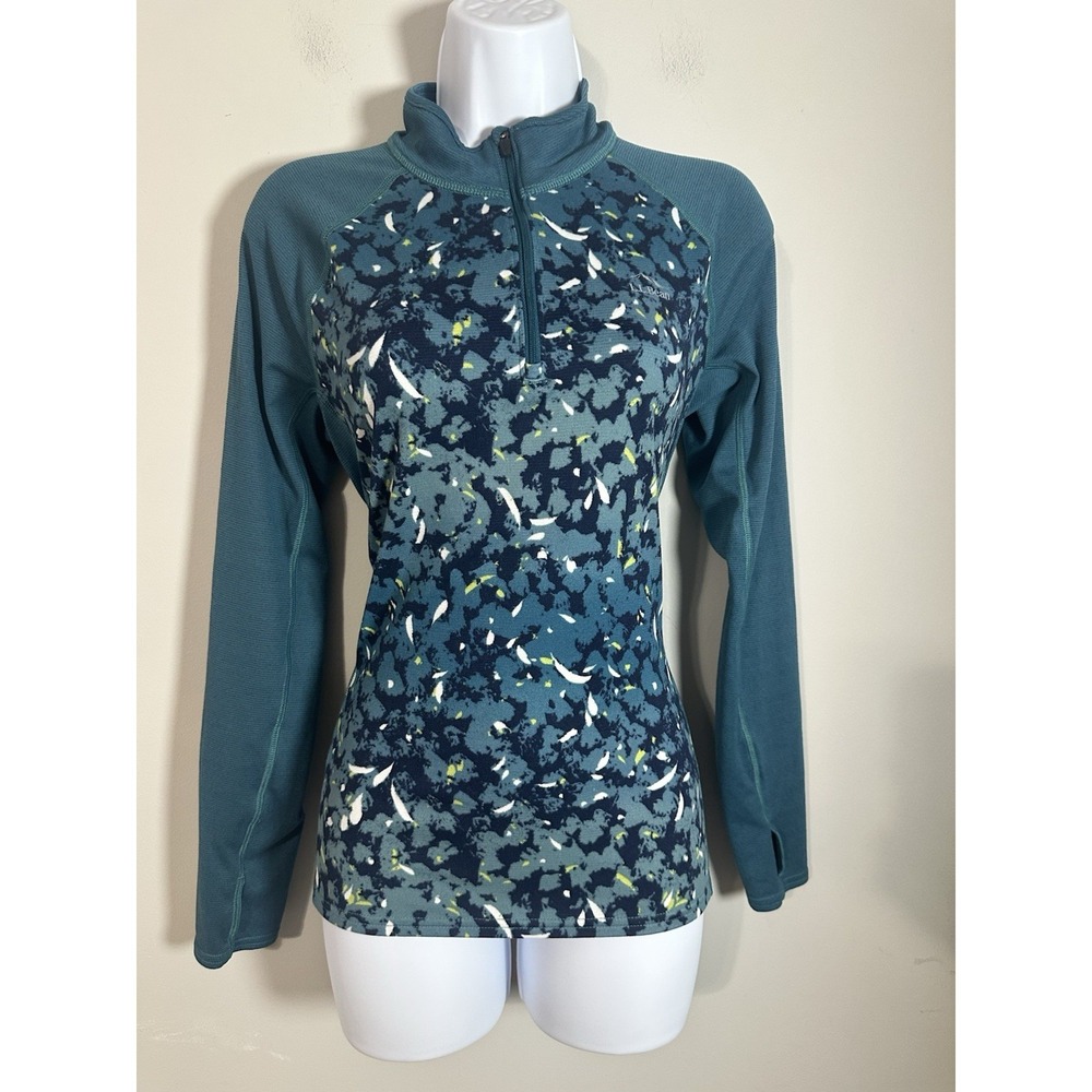 L.L. Bean‎ Boundless Performance 1/4 Zip Pullover Teal Abstract Camo M